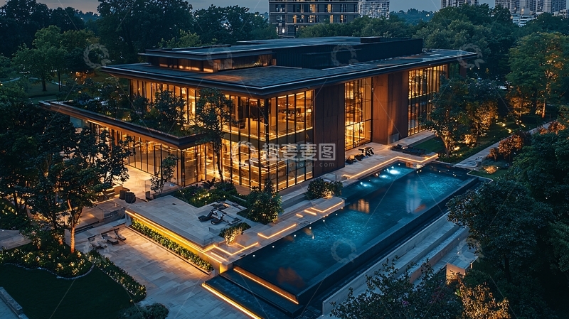 高清大图下载【趣麦麦图】夜晚豪宅夜景