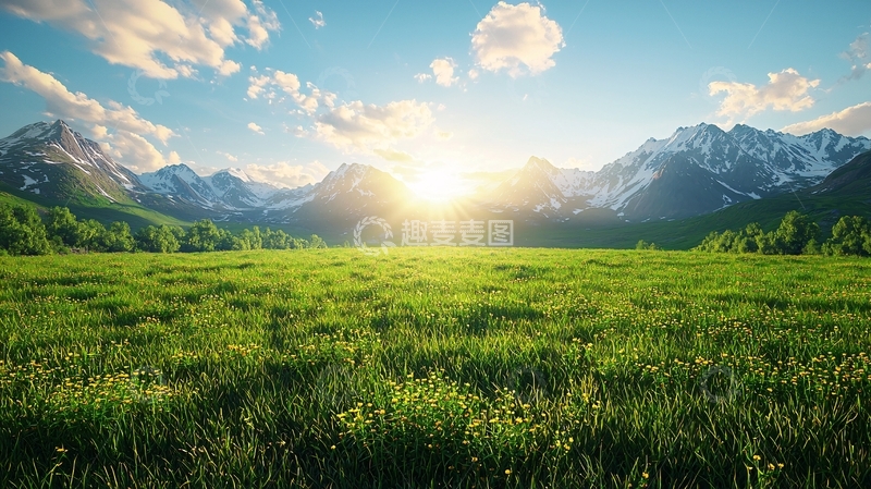 高清大图下载【趣麦麦图】阳光下的绿色山峦草原