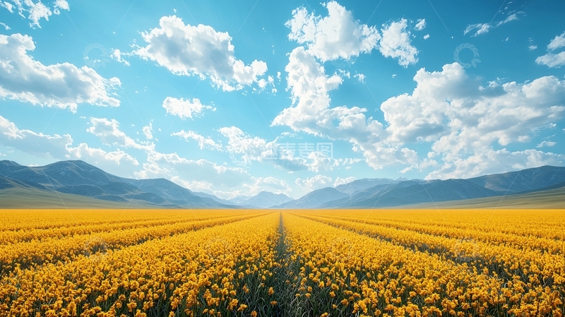 高清大图下载【趣麦麦图】阳光明媚的油菜花田