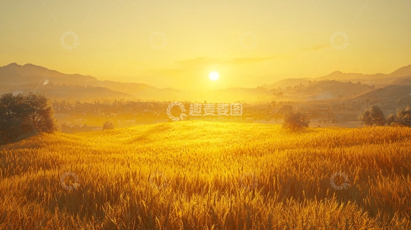 高清大图下载【趣麦麦图】金色麦田日出