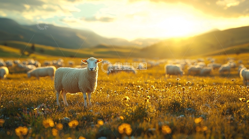 高清大图下载【趣麦麦图】夕阳下牧羊的场景