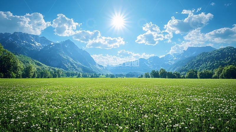 高清大图下载【趣麦麦图】阳光明媚的山谷绿地