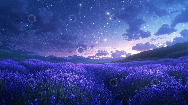 高清大图下载【趣麦麦图】星空下的薰衣草田