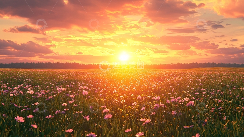高清大图下载【趣麦麦图】日落草原花海