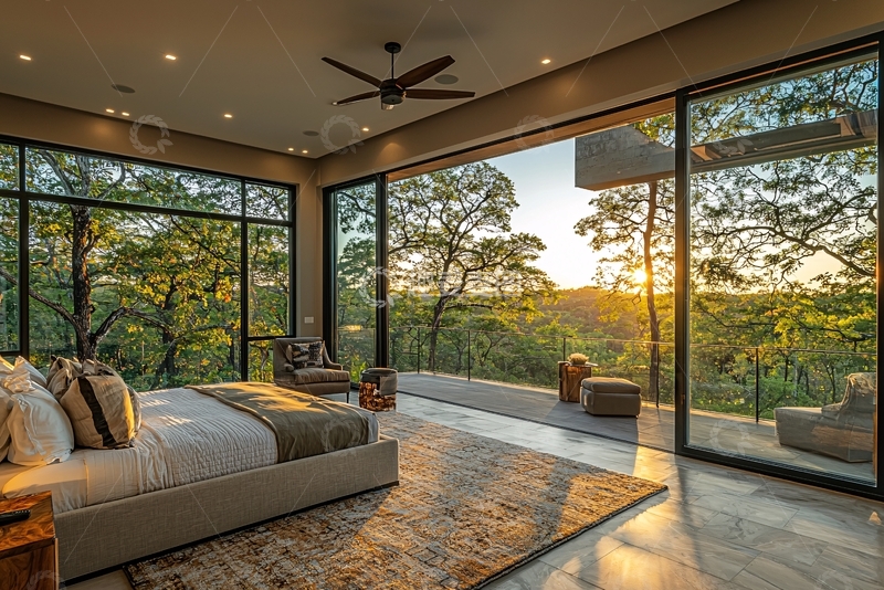 高清大图下载【趣麦麦图】现代极简卧室落地窗景观