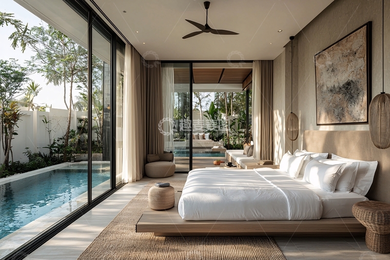 高清大图下载【趣麦麦图】现代简约别墅泳池卧室