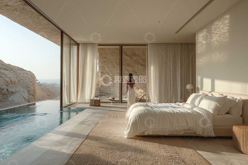 高清大图下载【趣麦麦图】极简风卧室景观泳池