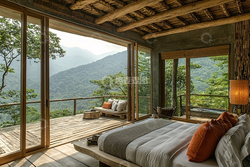 高清大图下载【趣麦麦图】山景落地窗卧室