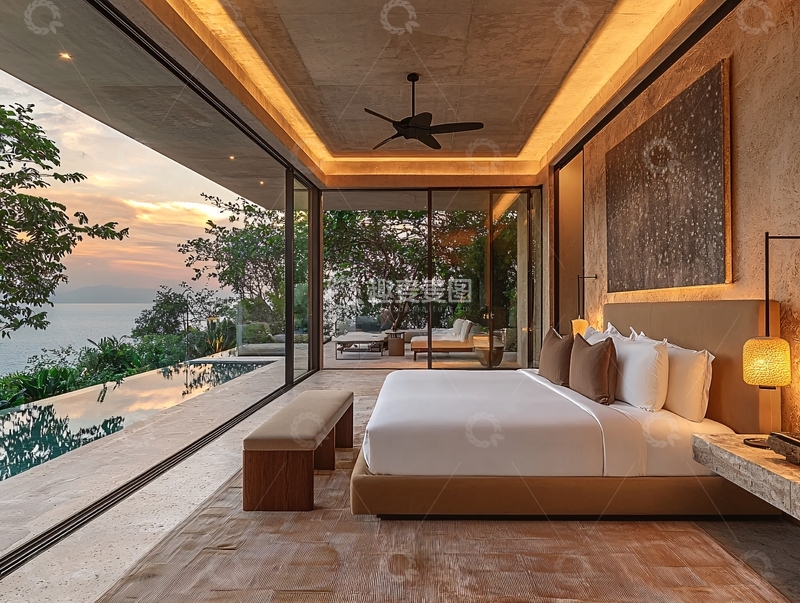 高清大图下载【趣麦麦图】海景别墅卧室高清图片