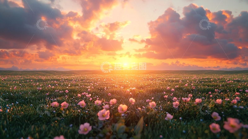 高清大图下载【趣麦麦图】日出田野粉色花朵