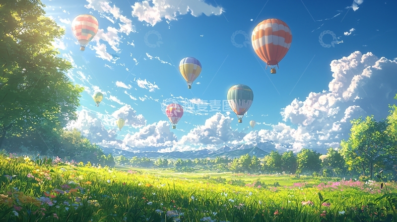 高清大图下载【趣麦麦图】阳光明媚下的热气球