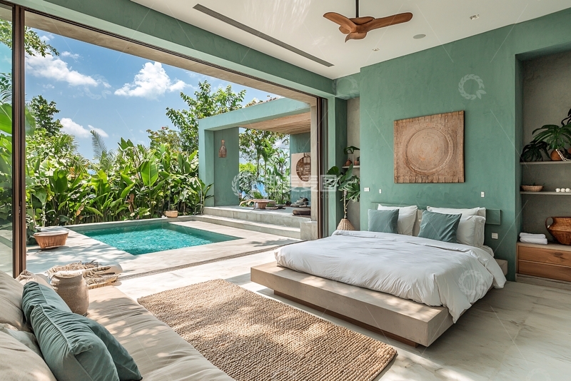 高清大图下载【趣麦麦图】极简风卧室泳池景观