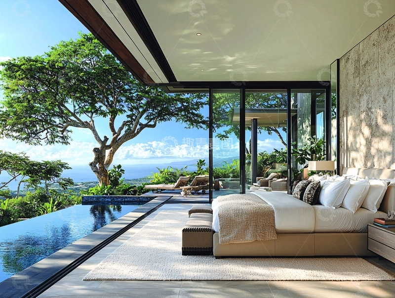 高清大图下载【趣麦麦图】豪华卧室泳池海景