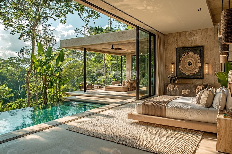 高清大图下载【趣麦麦图】丛林泳池别墅卧室