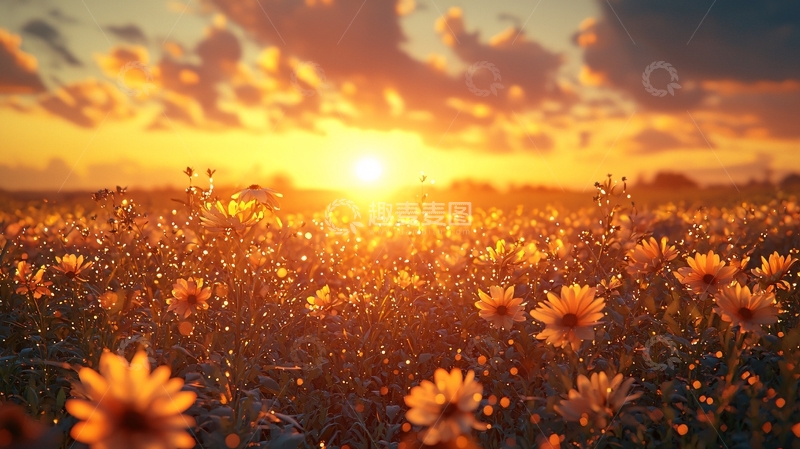 高清大图下载【趣麦麦图】夕阳下的金色花海