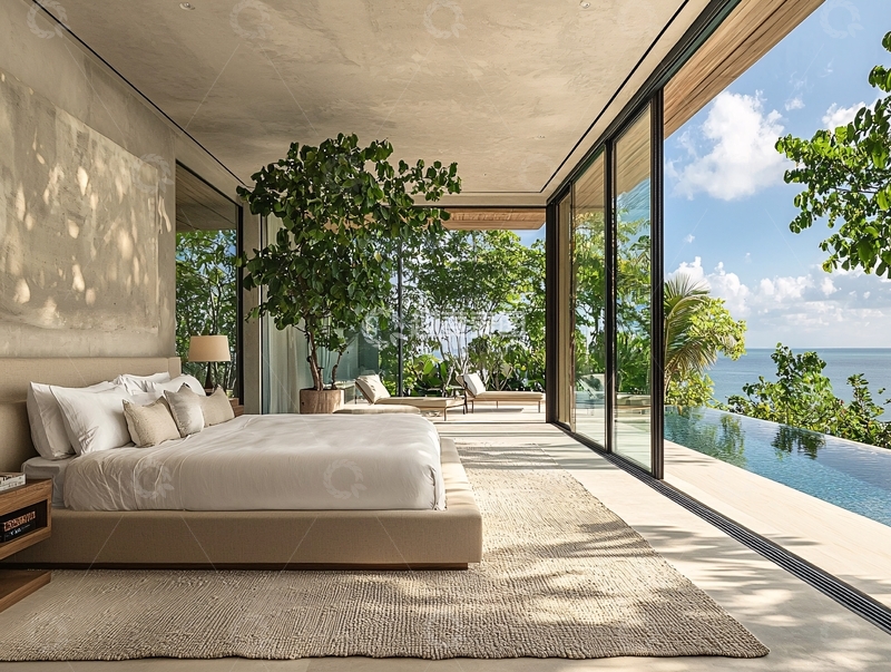 高清大图下载【趣麦麦图】现代极简海景卧室