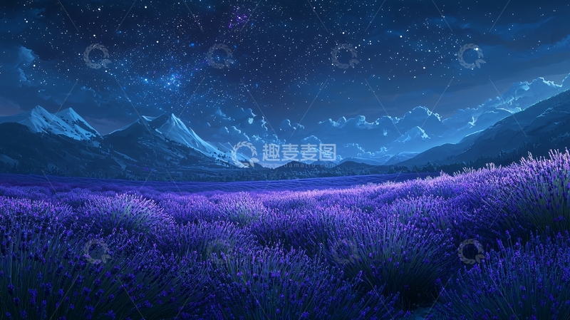 高清大图下载【趣麦麦图】星空下的薰衣草田