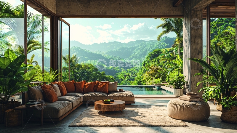 高清大图下载【趣麦麦图】现代山景别墅客厅