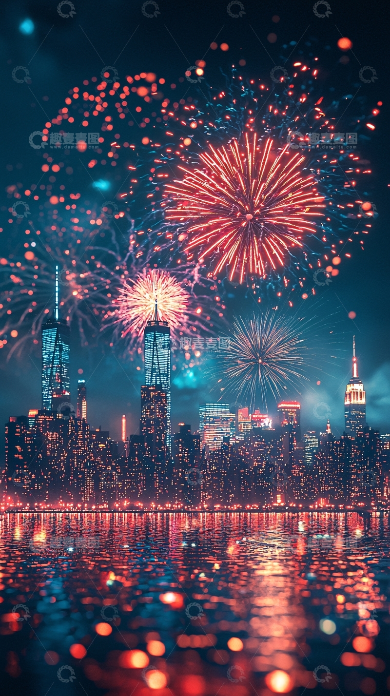 高清大图下载【趣麦麦图】纽约夜景烟火