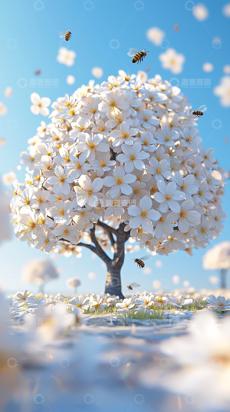 高清大图下载【趣麦麦图】盛开的白色花朵树