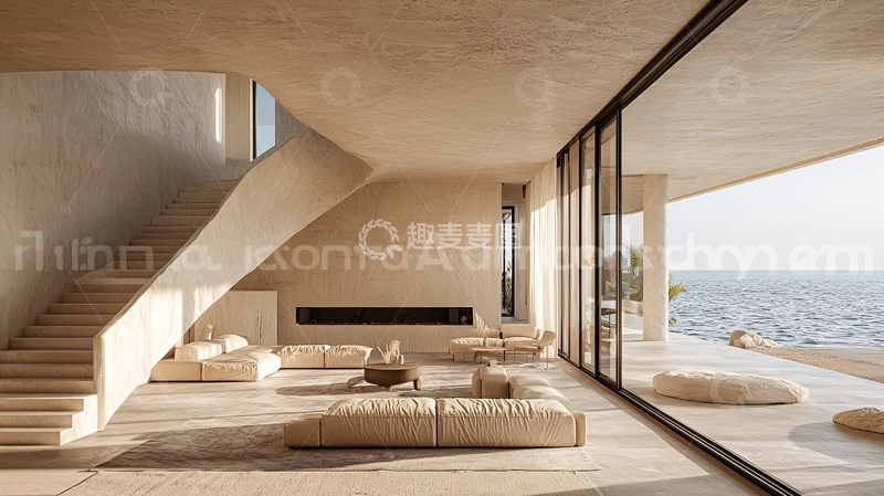 高清大图下载【趣麦麦图】极简风海景别墅客厅