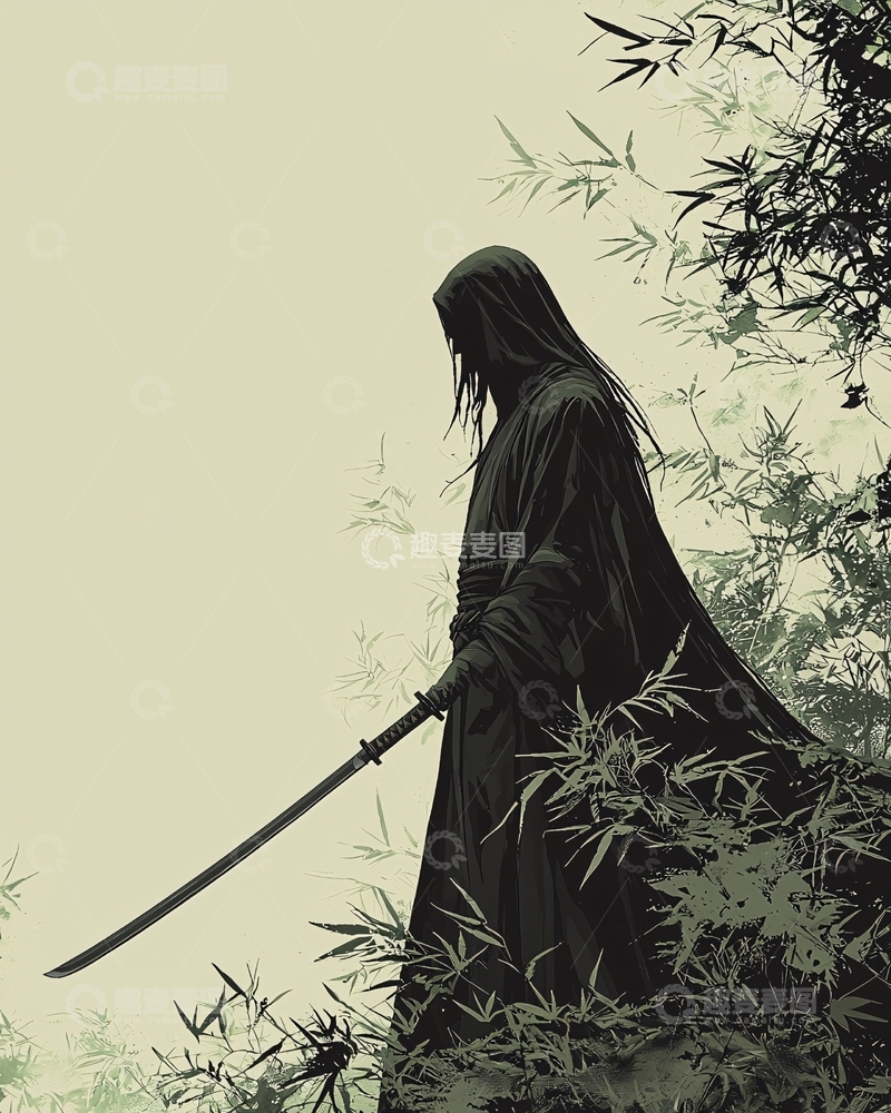 高清大图下载【趣麦麦图】水墨画武士