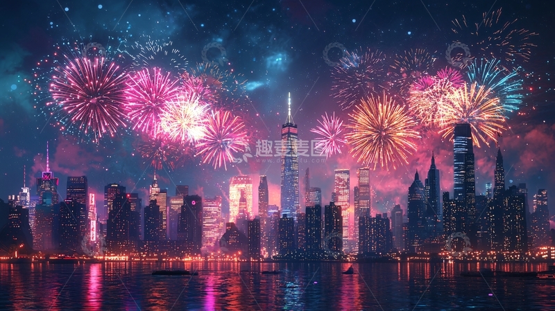 高清大图下载【趣麦麦图】纽约夜景烟火秀