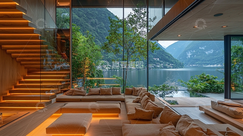 高清大图下载【趣麦麦图】湖景别墅客厅