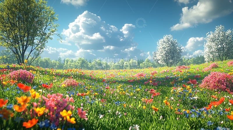 高清大图下载【趣麦麦图】春天鲜花盛开的田野