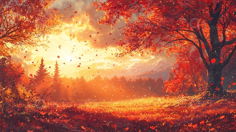 高清大图下载【趣麦麦图】秋日暖阳下的红叶森林