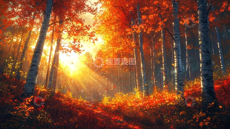 高清大图下载【趣麦麦图】秋日森林阳光洒下