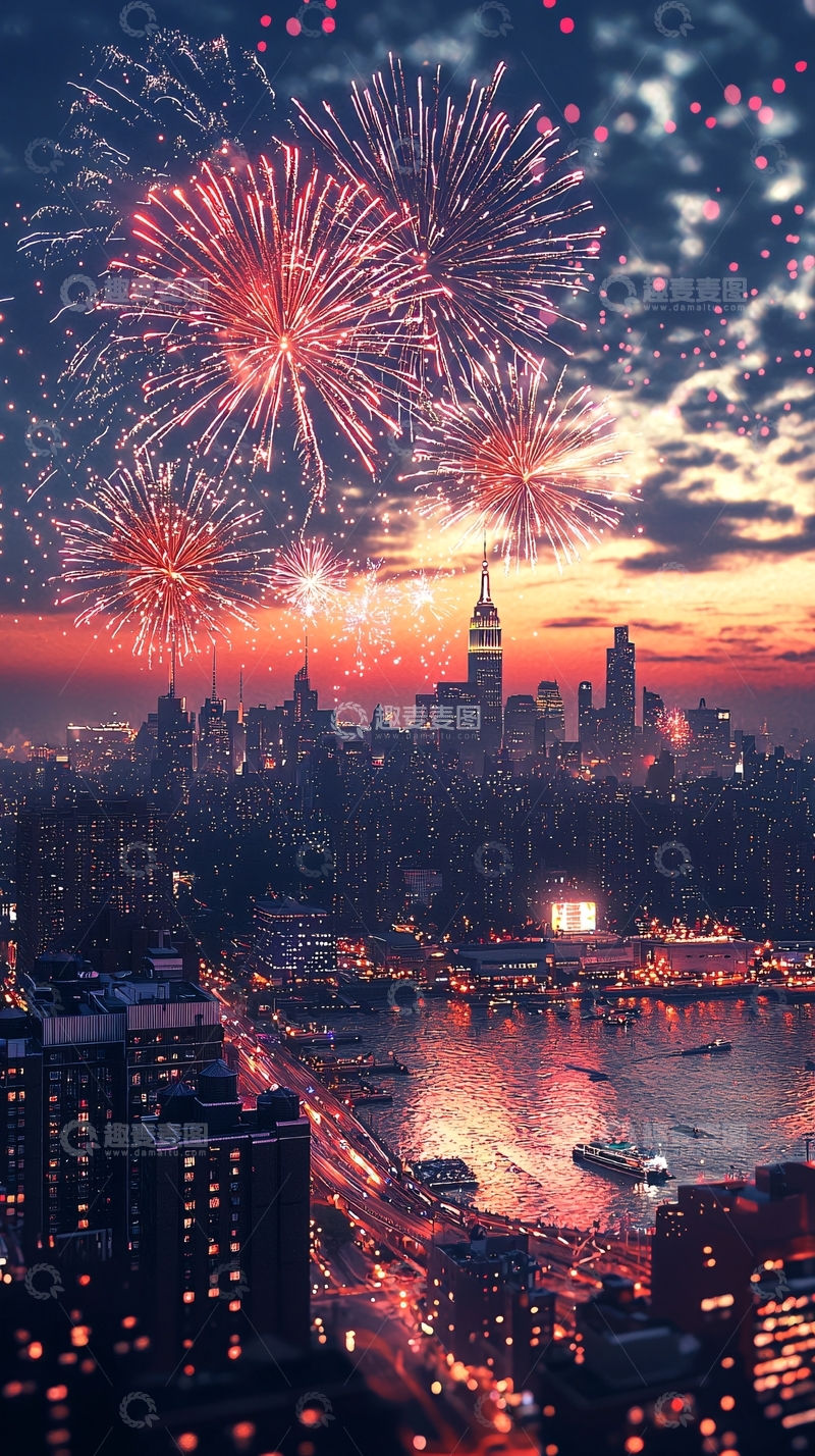 高清大图下载【趣麦麦图】纽约夜景烟花