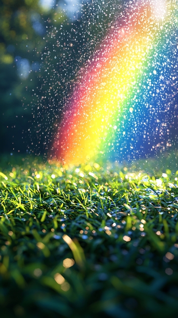 彩虹喷泉绿草地