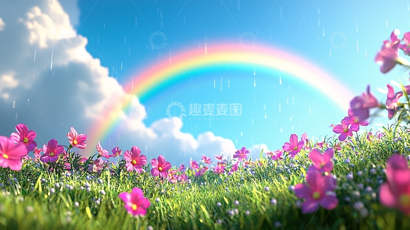 高清大图下载【趣麦麦图】彩虹雨后花田