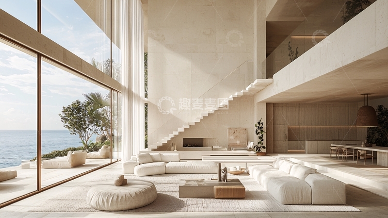 高清大图下载【趣麦麦图】极简风海景别墅客厅