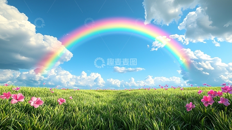 高清大图下载【趣麦麦图】彩虹田野蓝天白云