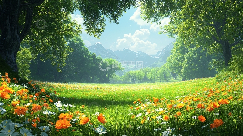 高清大图下载【趣麦麦图】阳光明媚的森林草原