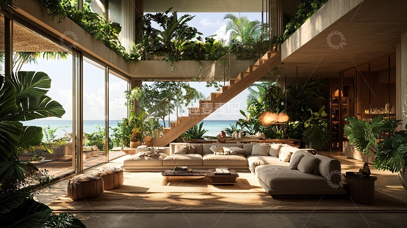 高清大图下载【趣麦麦图】海边别墅客厅绿植设计