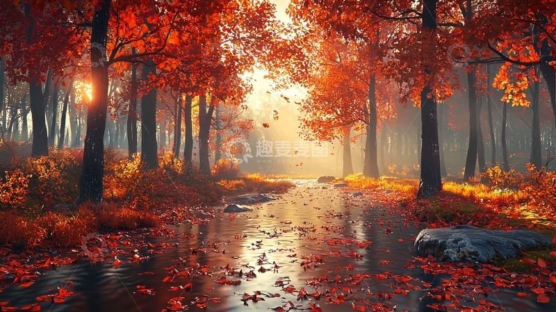 高清大图下载【趣麦麦图】秋季森林小溪