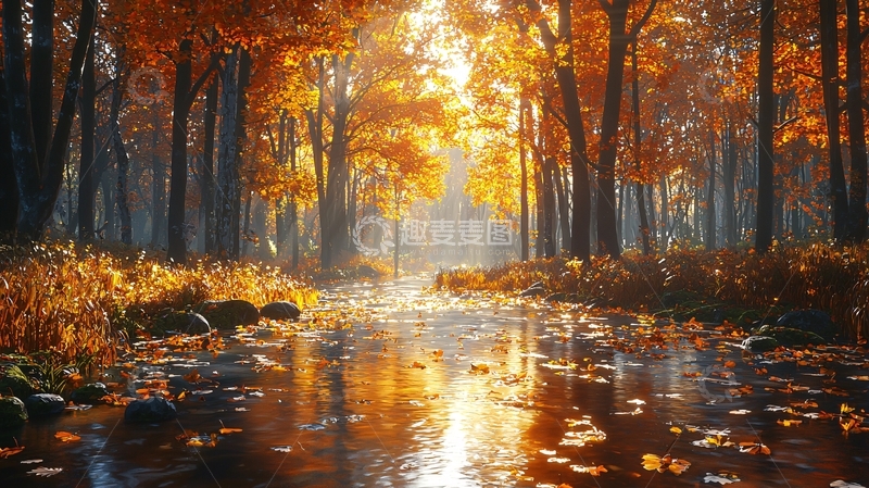 高清大图下载【趣麦麦图】秋日森林小溪
