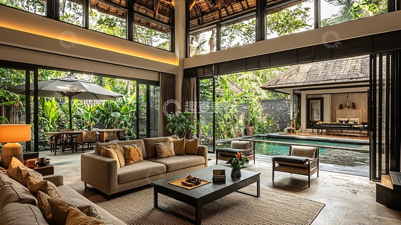 高清大图下载【趣麦麦图】私家泳池别墅客厅