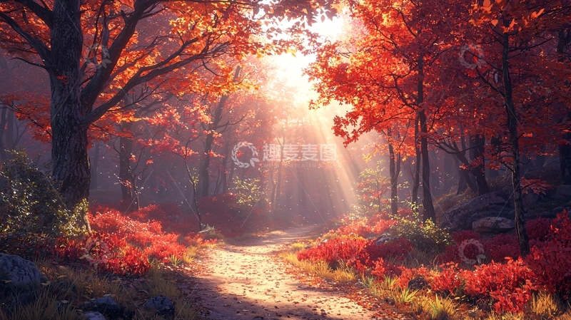 高清大图下载【趣麦麦图】秋日森林阳光洒照小路