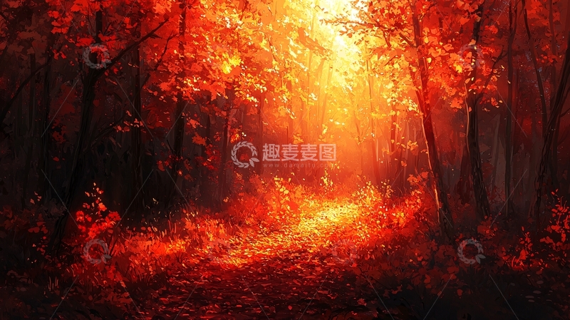 高清大图下载【趣麦麦图】红叶森林小路