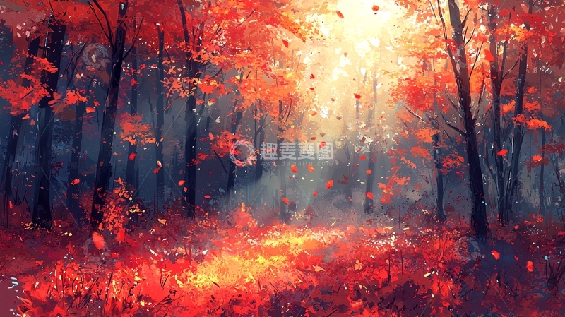 高清大图下载【趣麦麦图】秋日森林红叶小路