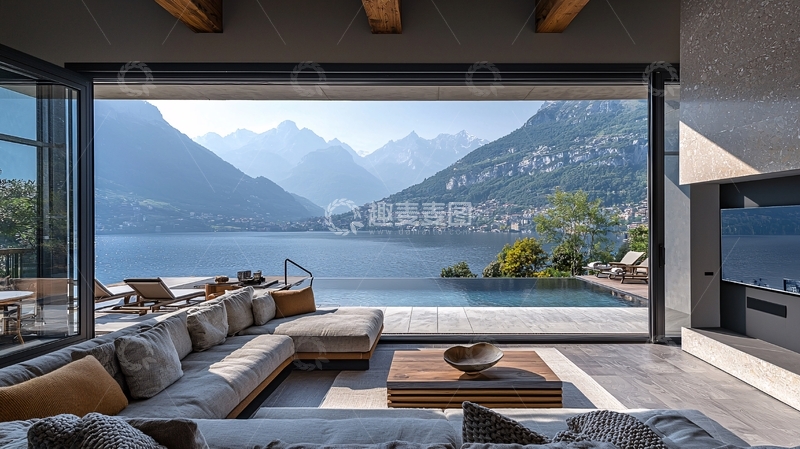 高清大图下载【趣麦麦图】极简现代湖景别墅客厅