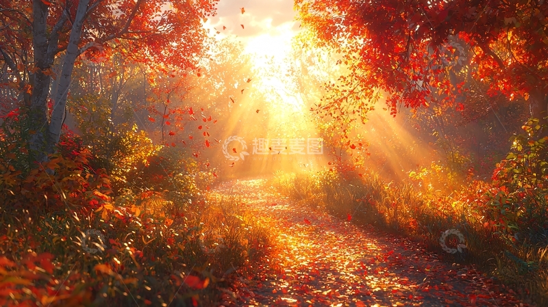 高清大图下载【趣麦麦图】秋日暖阳森林小路