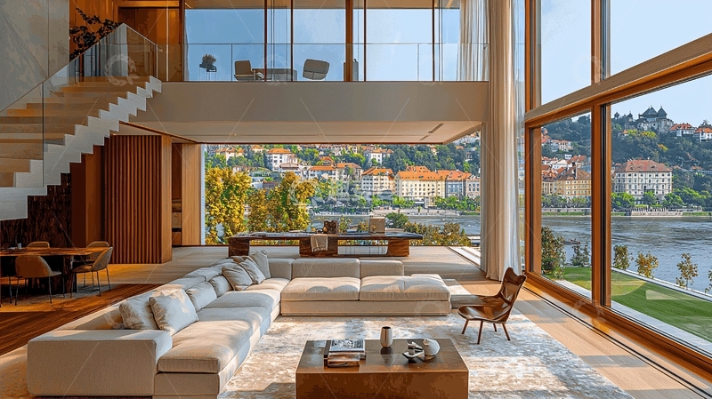 高清大图下载【趣麦麦图】现代简约落地窗豪宅客厅