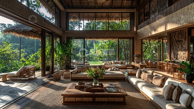 高清大图下载【趣麦麦图】热带雨林风格别墅客厅