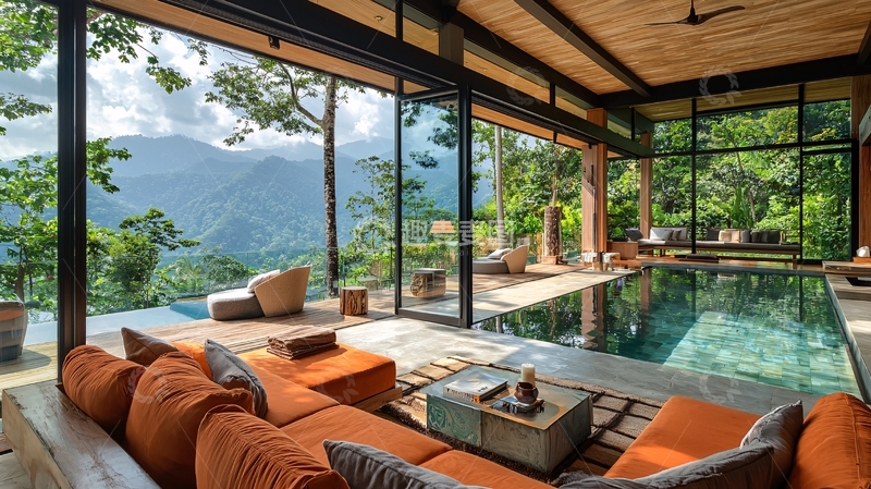 高清大图下载【趣麦麦图】山景别墅泳池