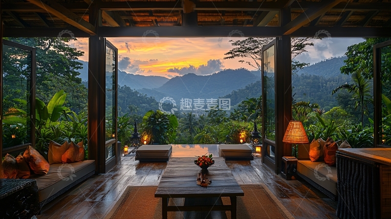 高清大图下载【趣麦麦图】山景别墅落日余晖